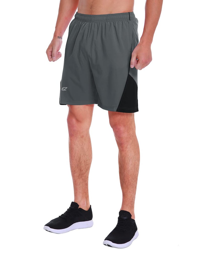 EZRUN Men's 7 Inch Quick Dry Running Shorts Workout Sport Fitness Short with Liner Zip Pocket(Grey,L) - Image 1